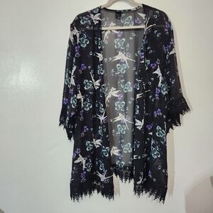 Disney Black Floral & Fairy Swim Coverup Kimono